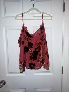 NWT JCPenney Floral Burnout Velvet Cami Tank Top Large Baroque Rose Lace Trim